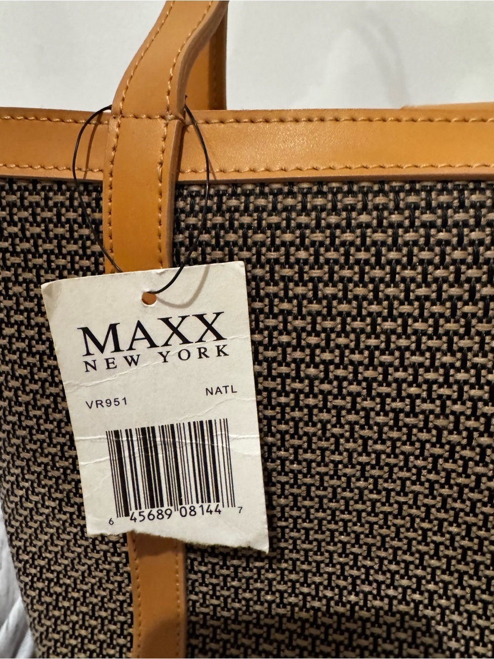 NWT Max New York Woven Tote Bag Tan & Black Structured Shopper Tote - Picture 3 of 7